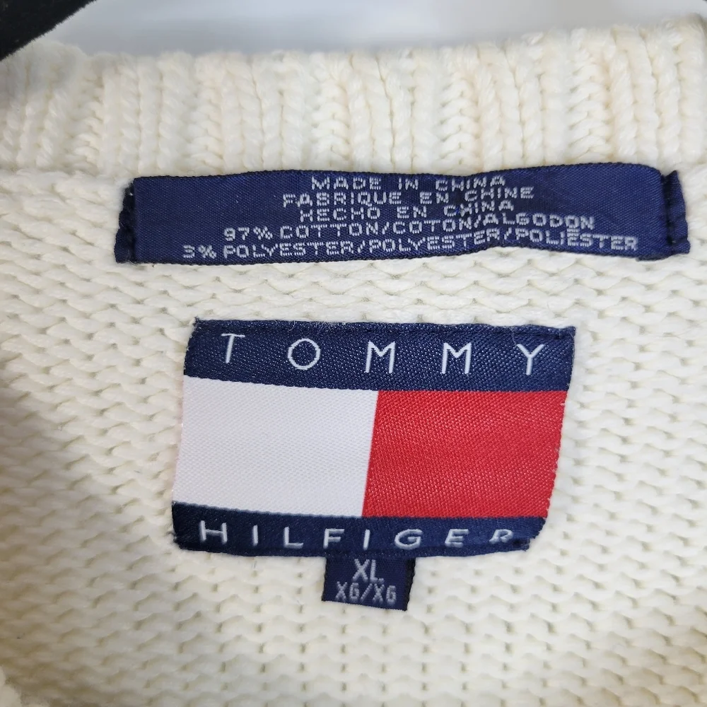 Mens Tommy Hilfiger 97% Cotton Sweater Cream/Marled Blue Size XL